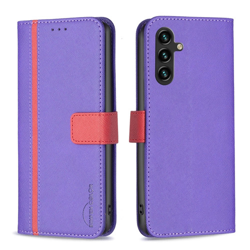 Samsung Galaxy A14 5G BF13 Color Matching Cross Texture Leather Phone Case - Purple