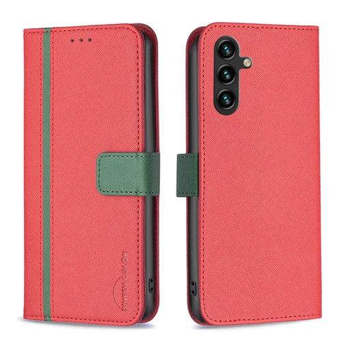 Samsung Galaxy A14 5G BF13 Color Matching Cross Texture Leather Phone Case - Red
