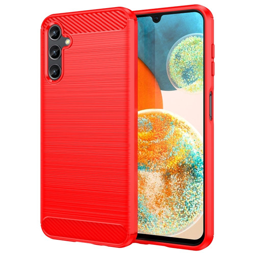 Samsung Galaxy A14 5G Brushed Texture Carbon Fiber TPU Phone Case - Red