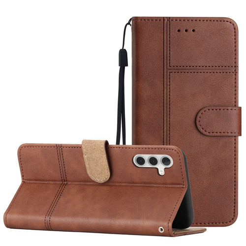 Samsung Galaxy A14 5G Business Style Cowhide Texture Leather Phone Case - Coffee