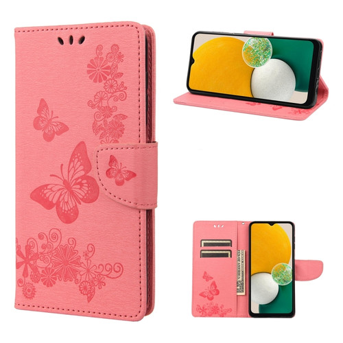 Samsung Galaxy A14 5G Butterfly Embossed Horizontal Flip Leather Phone Case - Pink