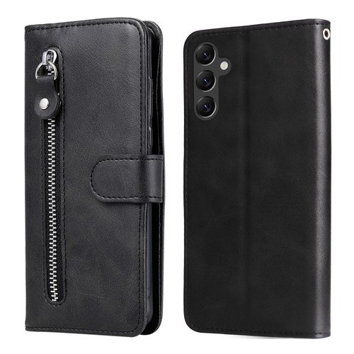 Samsung Galaxy A14 5G Calf Texture Zipper Leather Phone Case - Black