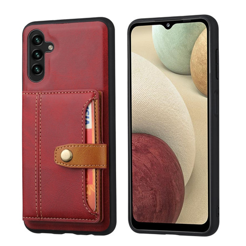 Samsung Galaxy A14 5G Calfskin Card Slot TPU + PU Phone Case - Red