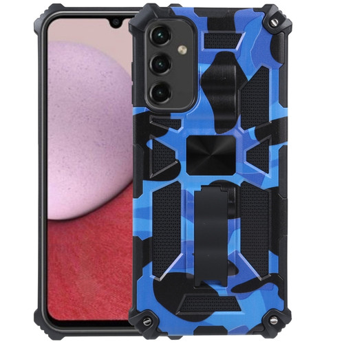 Samsung Galaxy A14 5G Camouflage Armor Kickstand TPU + PC Magnetic Phone Case - Dark Blue