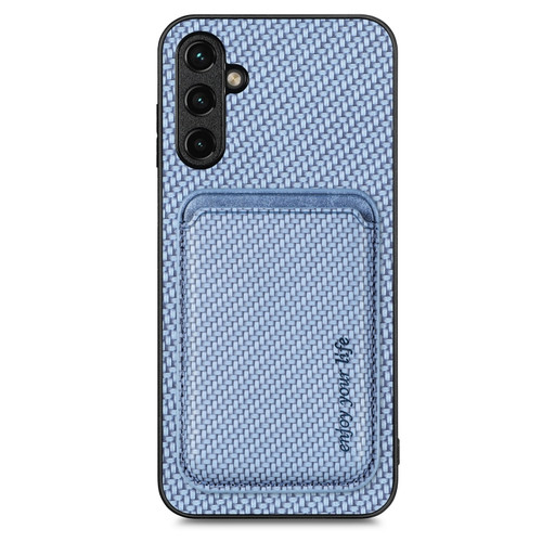 Samsung Galaxy A14 5G Carbon Fiber Leather Card Magsafe Magnetic Phone Case - Blue