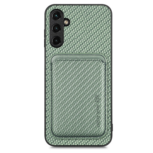 Samsung Galaxy A14 5G Carbon Fiber Leather Card Magsafe Magnetic Phone Case - Green