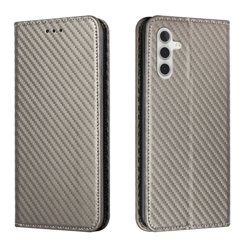 Samsung Galaxy A14 5G Carbon Fiber Texture Magnetic Flip Leather Phone Case - Grey