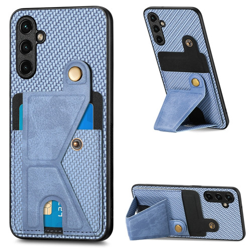 Samsung Galaxy A14 5G Carbon Fiber Wallet Flip Card K-shaped Holder Phone Case - Blue