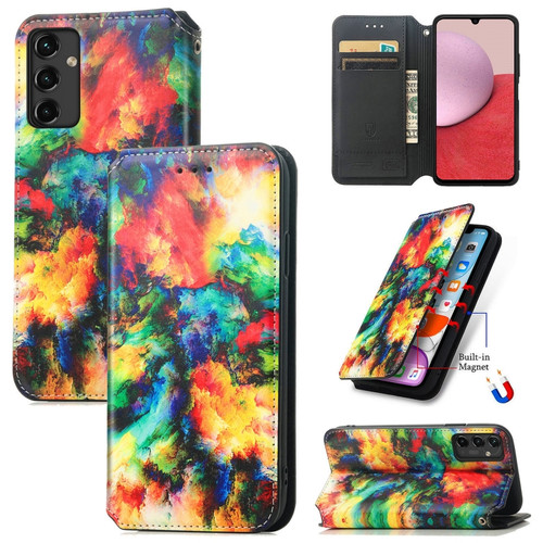 Samsung Galaxy A14 5G CaseNeo Colorful Magnetic Leather Phone Case - Colorful Cloud