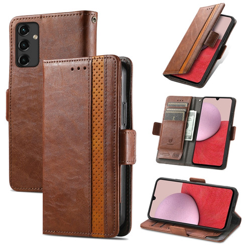 Samsung Galaxy A14 5G CaseNeo Splicing Dual Magnetic Buckle Leather Phone Case - Brown