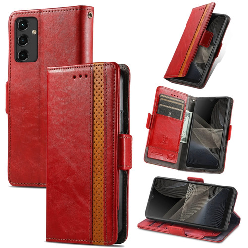 Samsung Galaxy A14 5G CaseNeo Splicing Dual Magnetic Buckle Leather Phone Case - Red