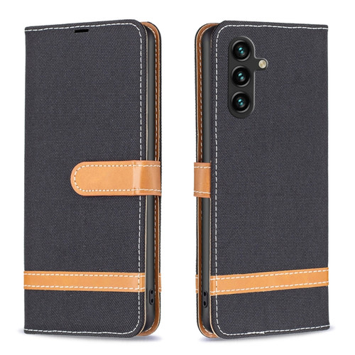 Samsung Galaxy A14 5G Color Block Denim Texture Leather Phone Case - Black