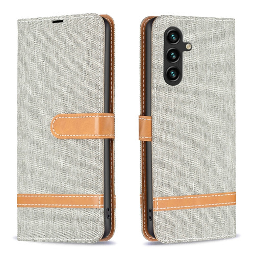 Samsung Galaxy A14 5G Color Block Denim Texture Leather Phone Case - Grey