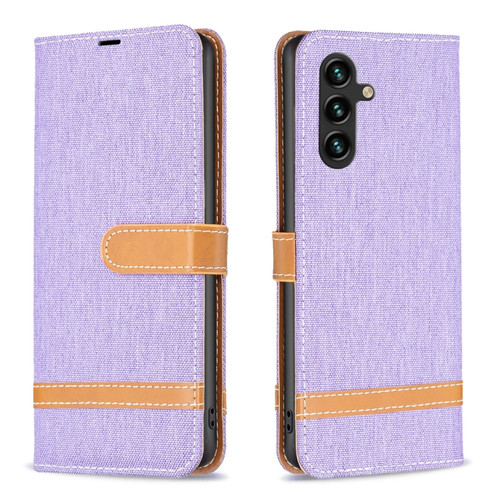 Samsung Galaxy A14 5G Color Block Denim Texture Leather Phone Case - Purple