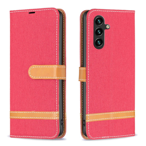 Samsung Galaxy A14 5G Color Block Denim Texture Leather Phone Case - Red