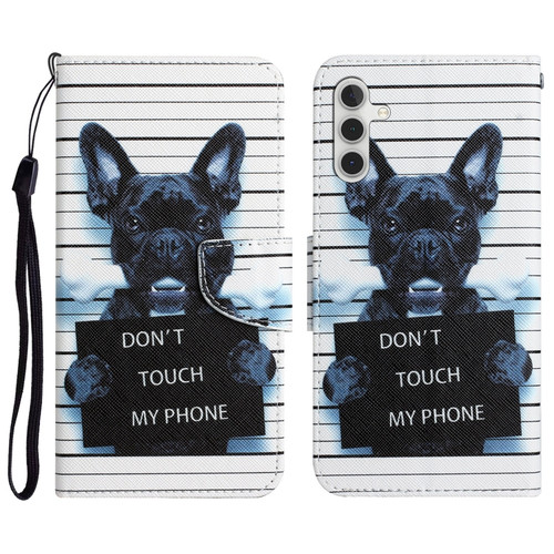 Samsung Galaxy A14 5G Colored Drawing Leather Phone Case - Black Dog