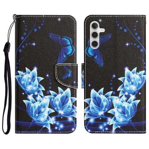 Samsung Galaxy A14 5G Colored Drawing Leather Phone Case - Blue Butterfly