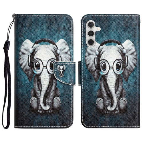 Samsung Galaxy A14 5G Colored Drawing Leather Phone Case - Earphone Elephant