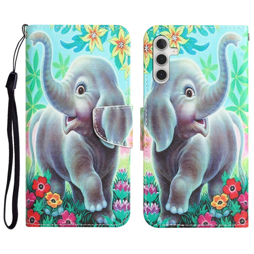 Samsung Galaxy A14 5G Colored Drawing Leather Phone Case - Elephant