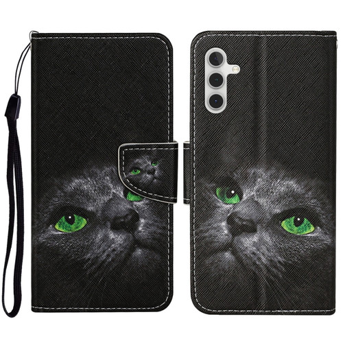 Samsung Galaxy A14 5G Colored Drawing Pattern Leather Phone Case - Black Cat