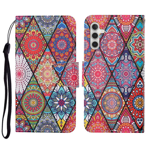 Samsung Galaxy A14 5G Colored Drawing Pattern Leather Phone Case - Diamond Totem