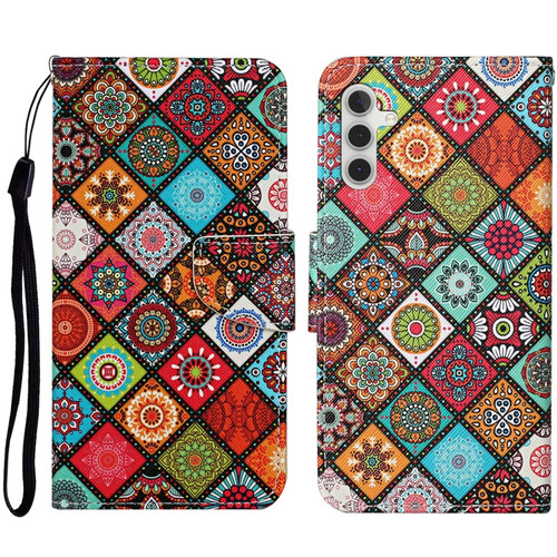 Samsung Galaxy A14 5G Colored Drawing Pattern Leather Phone Case - Ethnic Style