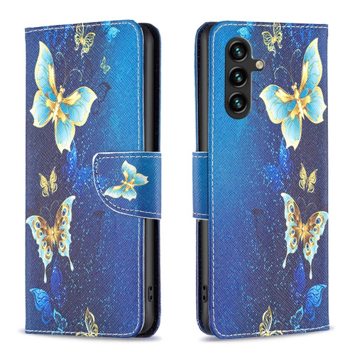 Samsung Galaxy A14 5G Colored Drawing Pattern Leather Phone Case - Gold Butterfly