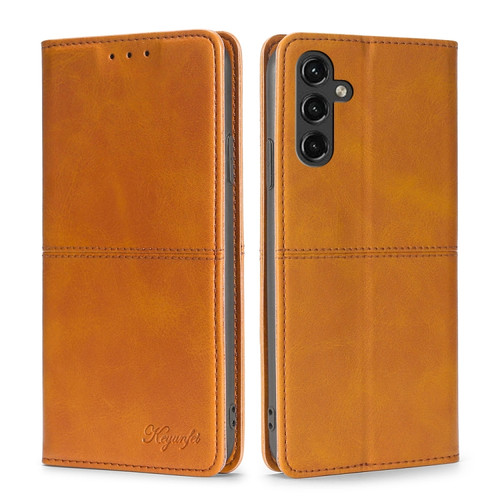 Samsung Galaxy A14 5G Cow Texture Magnetic Leather Phone Case - Light Brown