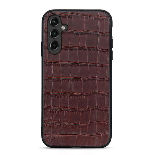 Samsung Galaxy A14 5G Crocodile Texture Genuine Leather Phone Case - Brown