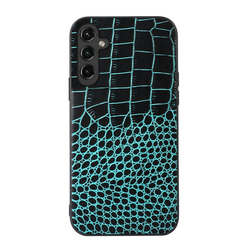Samsung Galaxy A14 5G Crocodile Texture Genuine Leather Phone Case - Cyan