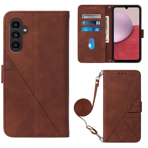 Samsung Galaxy A14 5G Crossbody 3D Embossed Flip Leather Phone Case - Brown