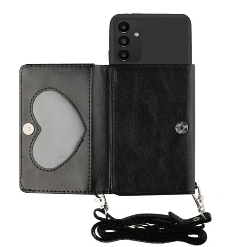 Samsung Galaxy A14 5G Crossbody Lanyard Wallet Card Bag Phone Case - Black