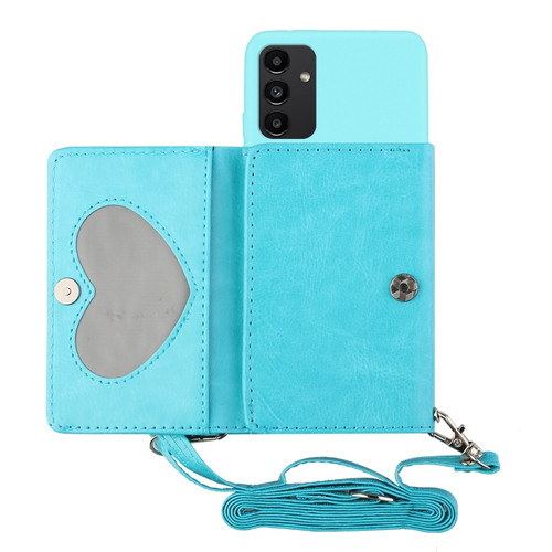 Samsung Galaxy A14 5G Crossbody Lanyard Wallet Card Bag Phone Case - Blue