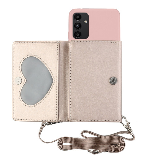 Samsung Galaxy A14 5G Crossbody Lanyard Wallet Card Bag Phone Case - Pink