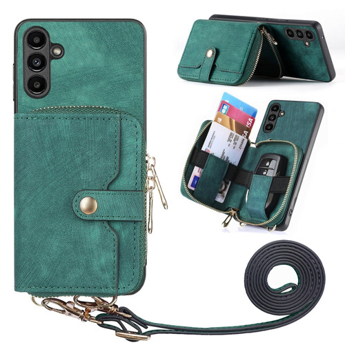 Samsung Galaxy A14 5G Crossbody Multi-function Zipper Wallet Phone Case - Green