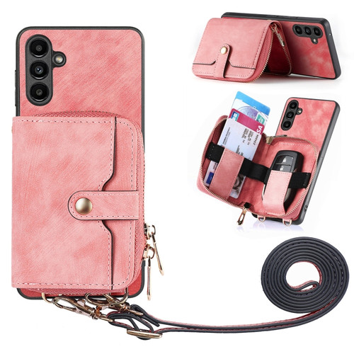 Samsung Galaxy A14 5G Crossbody Multi-function Zipper Wallet Phone Case - Pink