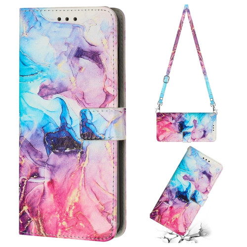 Samsung Galaxy A14 5G Crossbody Painted Marble Pattern Leather Phone Case - Pink Purple