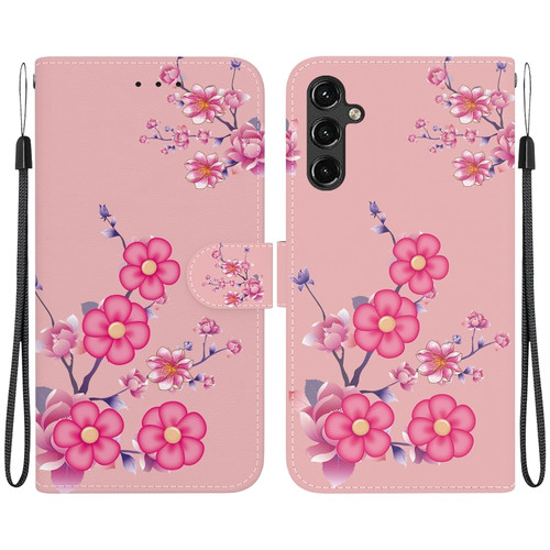 Samsung Galaxy A14 5G Crystal Texture Colored Drawing Leather Phone Case - Cherry Blossoms