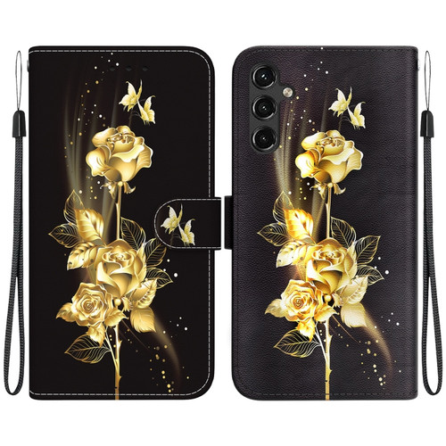 Samsung Galaxy A14 5G Crystal Texture Colored Drawing Leather Phone Case - Gold Butterfly Rose