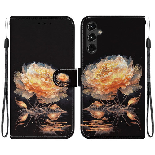 Samsung Galaxy A14 5G Crystal Texture Colored Drawing Leather Phone Case - Gold Peony