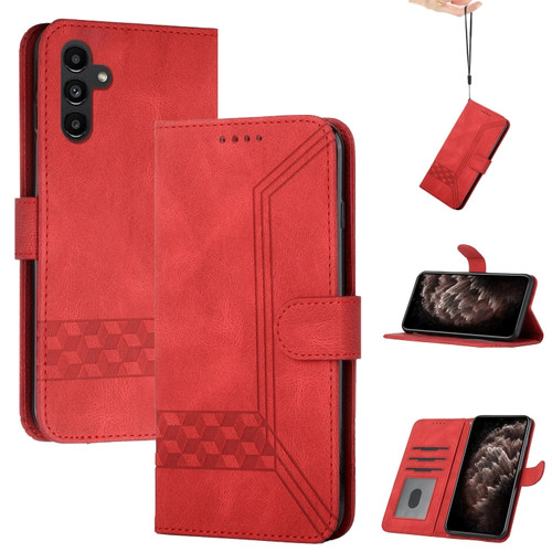 Samsung Galaxy A14 5G Cubic Skin Feel Flip Leather Phone Case - Red