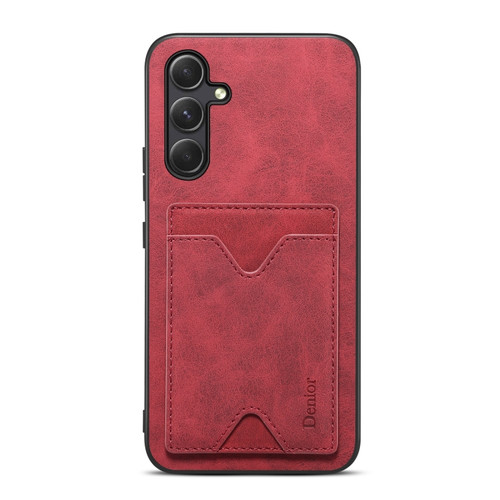 Samsung Galaxy A14 5G Denior PU Back Cover Card Slot Holder Phone Case - Red