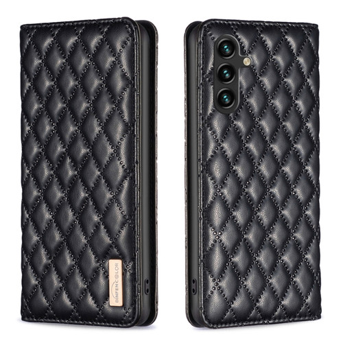 Samsung Galaxy A14 5G Diamond Lattice Magnetic Leather Flip Phone Case - Black