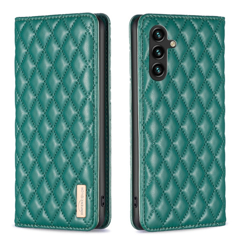Samsung Galaxy A14 5G Diamond Lattice Magnetic Leather Flip Phone Case - Green