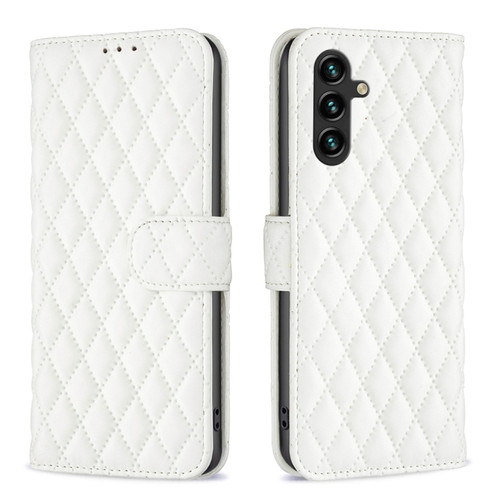 Samsung Galaxy A14 5G Diamond Lattice Wallet Leather Flip Phone Case - White