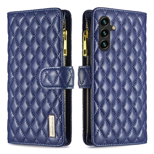 Samsung Galaxy A14 5G Diamond Lattice Zipper Wallet Leather Flip Phone Case - Blue