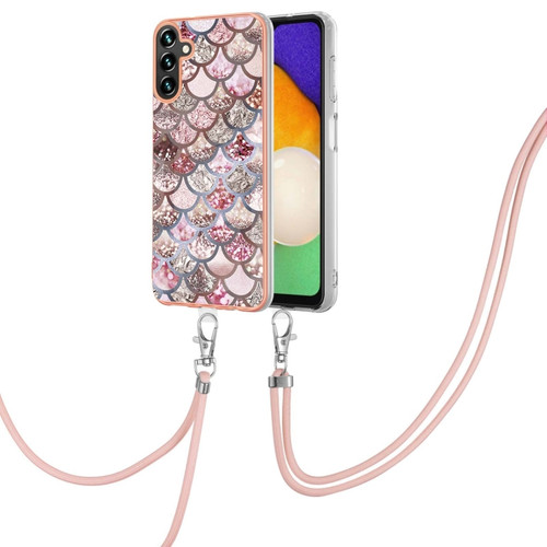 Samsung Galaxy A14 5G Electroplating IMD TPU Phone Case with Lanyard - Pink Scales