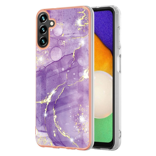 Samsung Galaxy A14 5G Electroplating Marble Dual-side IMD TPU Phone Case - Purple 002