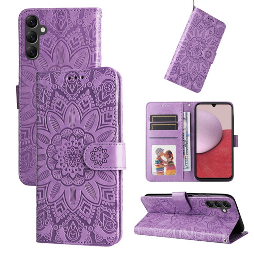 Samsung Galaxy A14 5G Embossed Sunflower Leather Phone Case - Purple