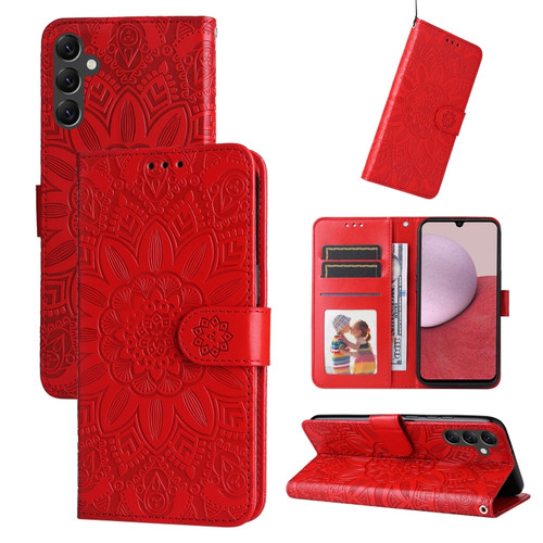 Samsung Galaxy A14 5G Embossed Sunflower Leather Phone Case - Red